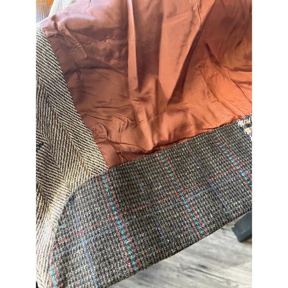 Vintage 90s Brown Plaid Patchwork Wool Blend Blazer Jacket Size Small - Picture 6 of 6